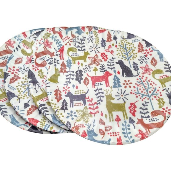 Aspen Home Melamine 10" Dinner Plates Set Of 4 Woods Animals Cream Multicolor - Picture 1 of 9